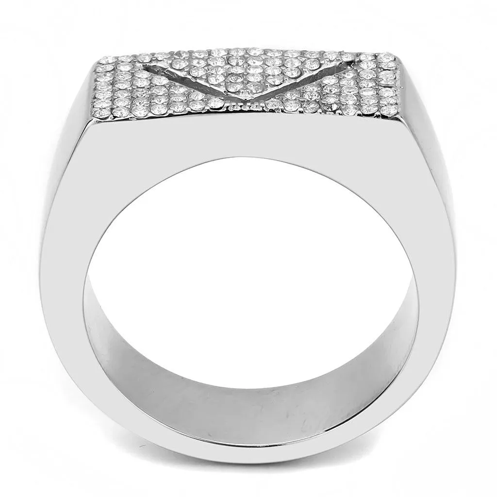 No Plating Stainless Steel Ring with AAA Grade CZ in Clear for Women Style DA303