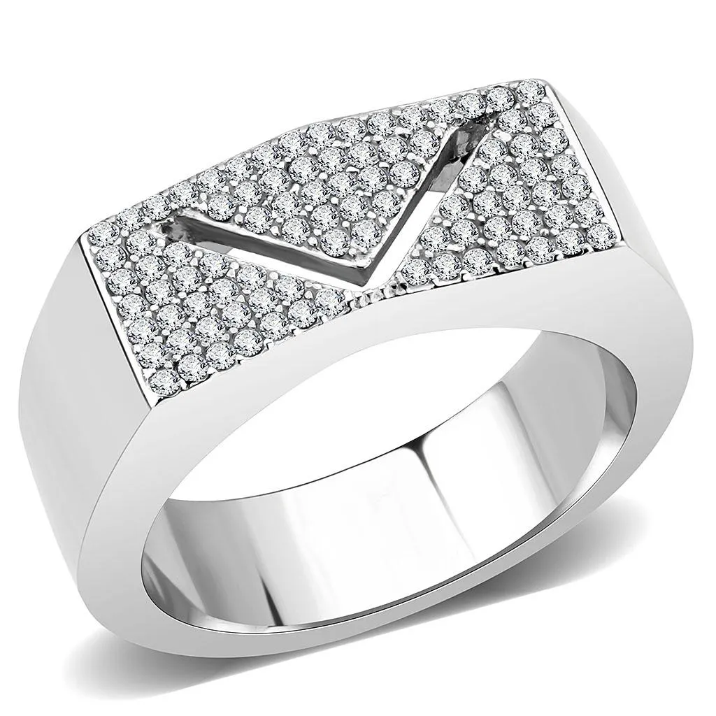 No Plating Stainless Steel Ring with AAA Grade CZ in Clear for Women Style DA303