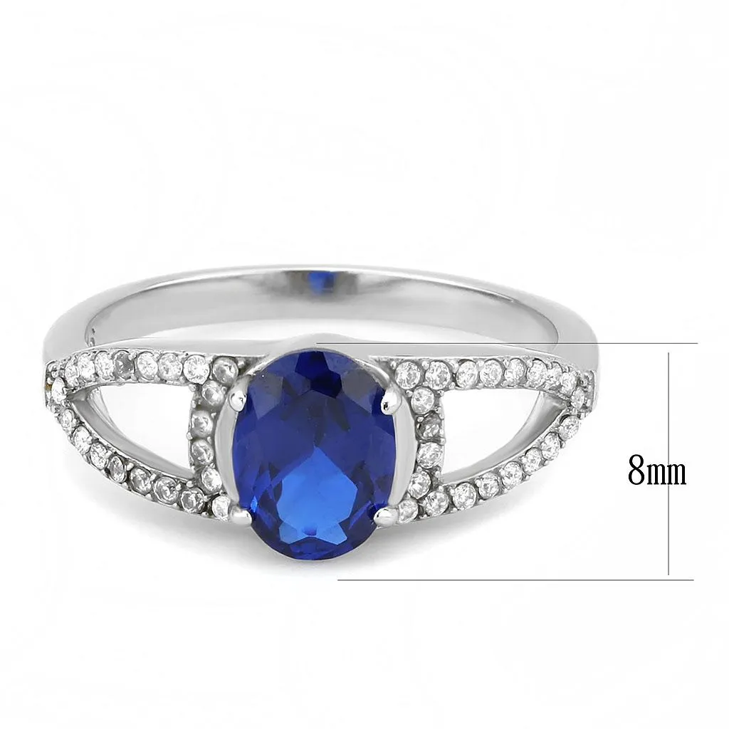 No Plating Stainless Steel Ring with Synthetic Spinel in London Blue for Women Style DA306