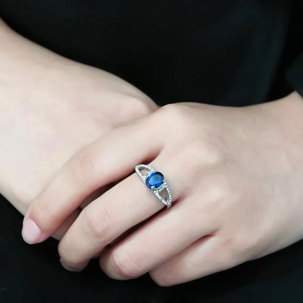 No Plating Stainless Steel Ring with Synthetic Spinel in London Blue for Women Style DA306