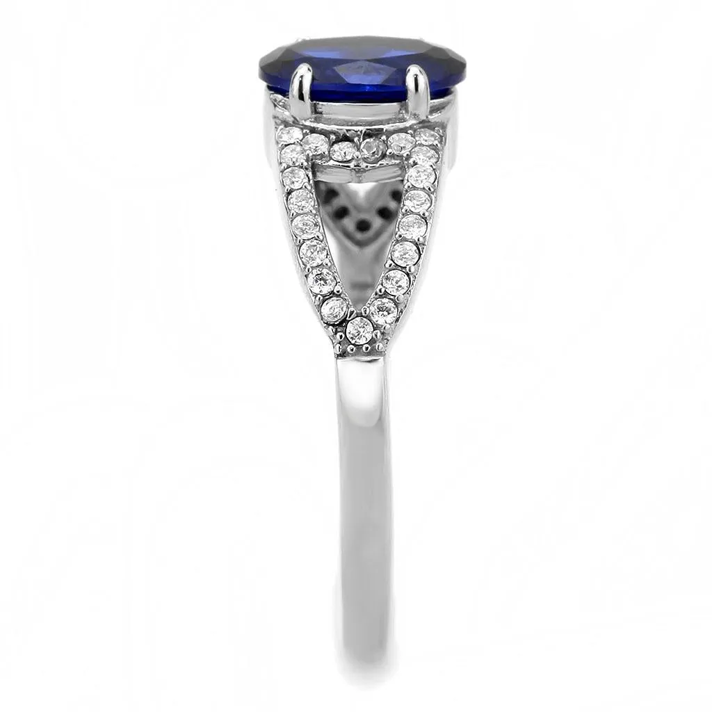 No Plating Stainless Steel Ring with Synthetic Spinel in London Blue for Women Style DA306