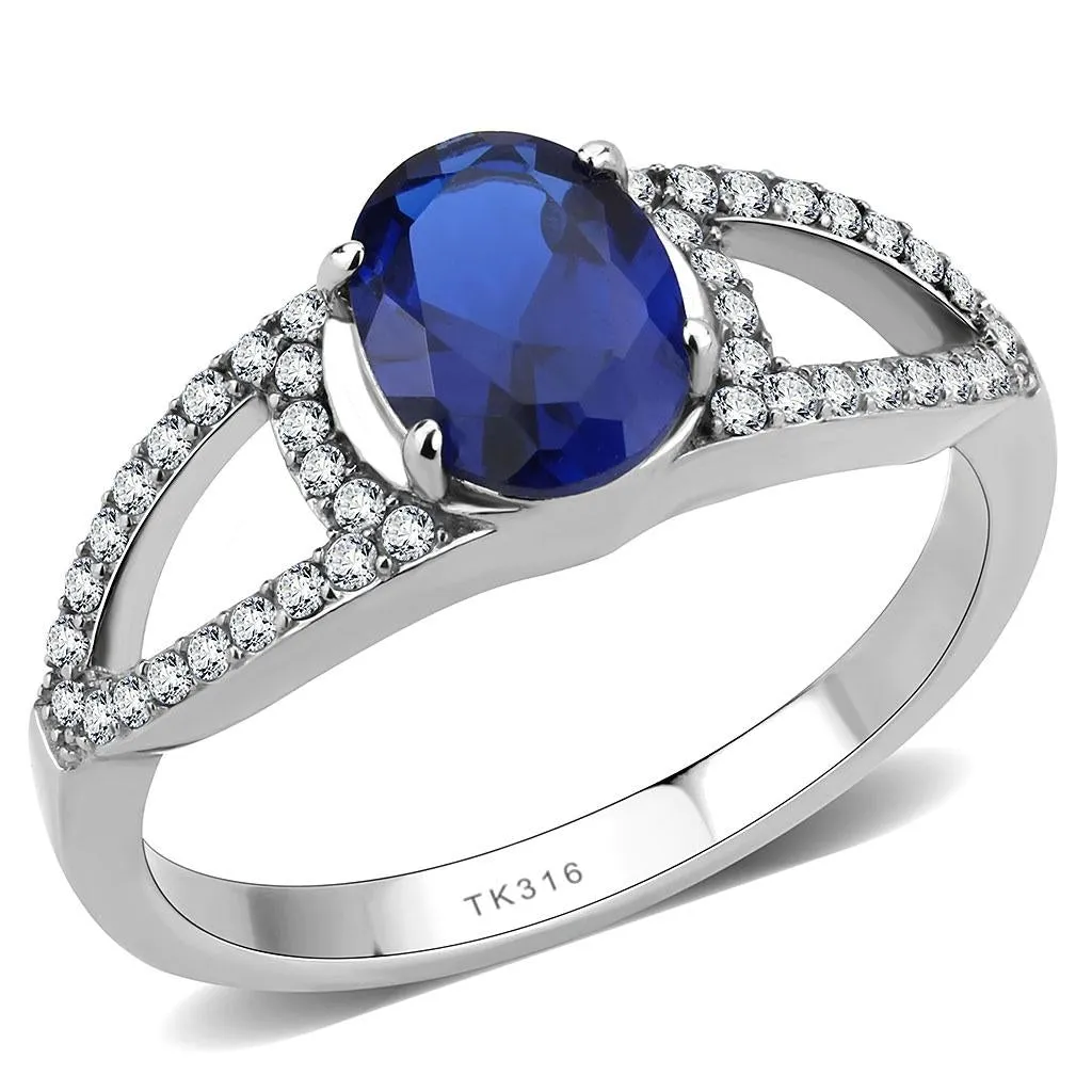 No Plating Stainless Steel Ring with Synthetic Spinel in London Blue for Women Style DA306