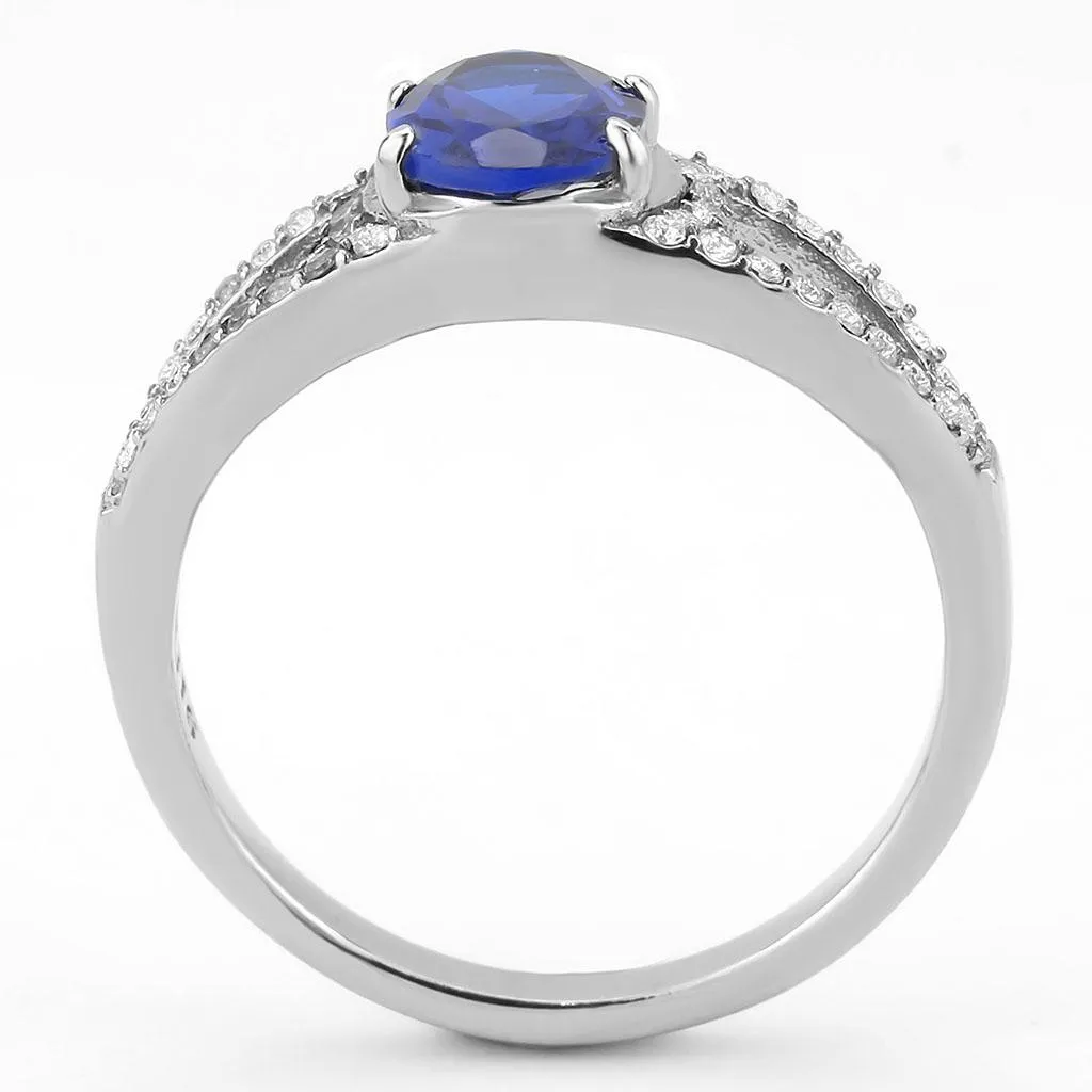 No Plating Stainless Steel Ring with Synthetic Spinel in London Blue for Women Style DA306