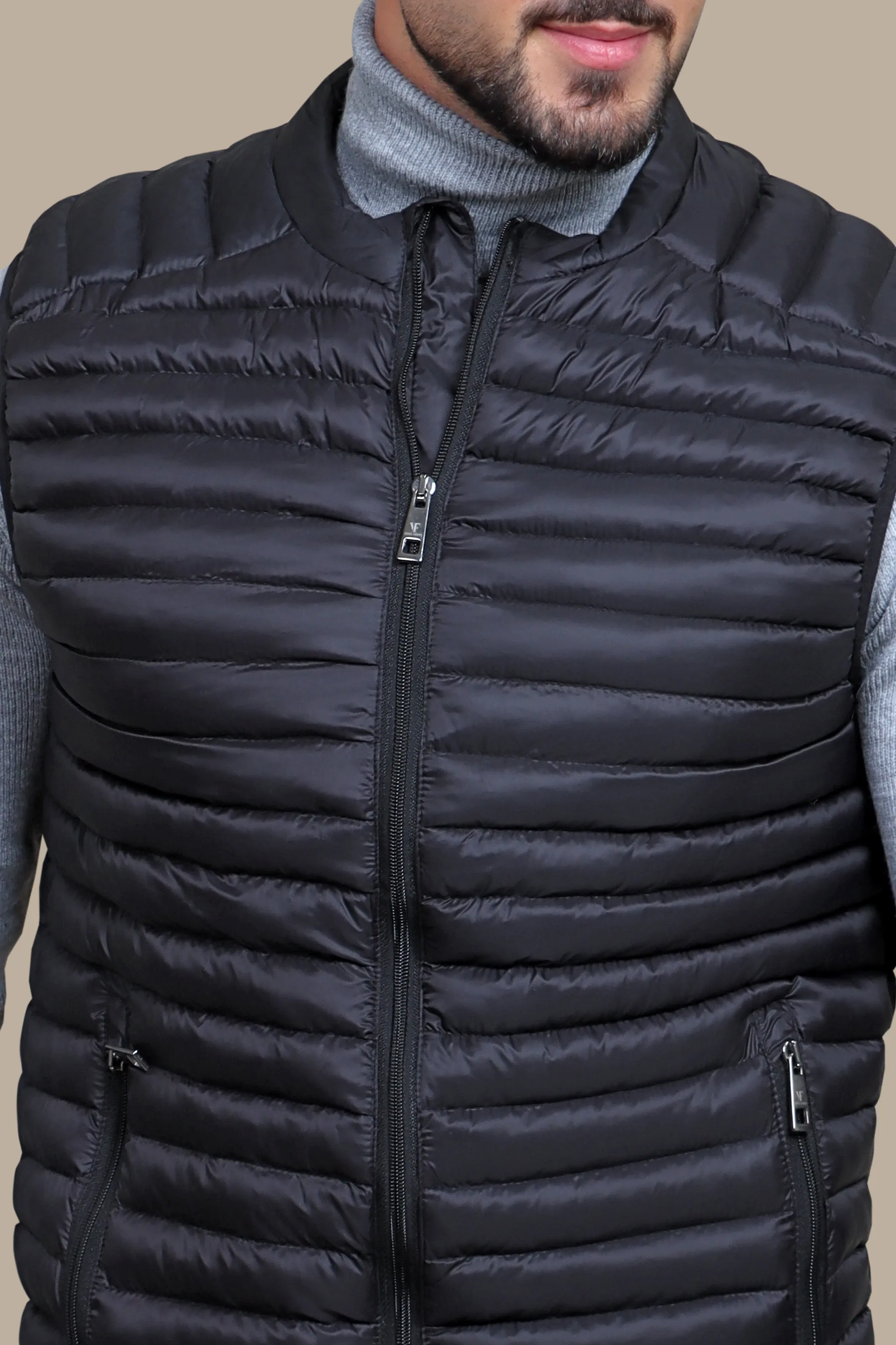 Nocturnal Trek: Black Padded Puffer Vest for Urban Explorations