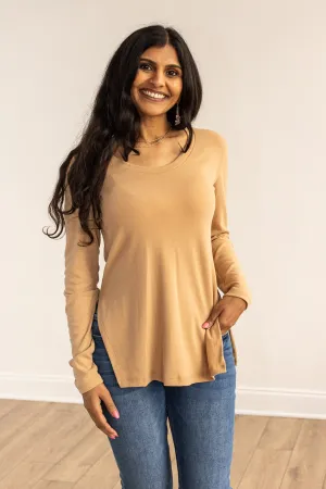 Not Your Basic Ivory Long-sleeved Side Split Top