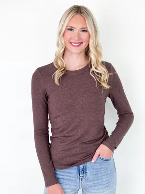 Nova - Round Neck Long Sleeve Knit Top (Brown)