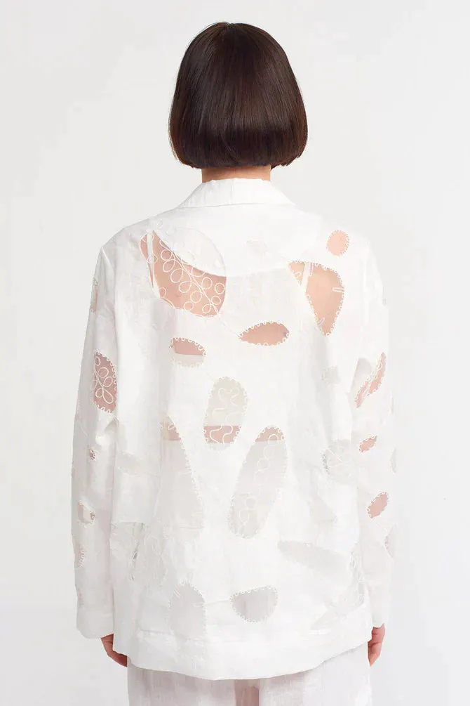 Nu Embroidered Detail Blazer Jacket Off White