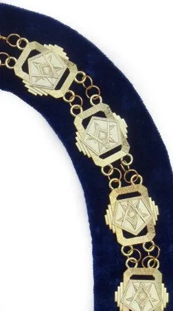 OES - Masonic Compass Square Chain Collar - Gold/Silver on Black   Free Case