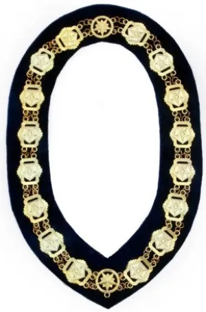 OES - Masonic Compass Square Chain Collar - Gold/Silver on Black   Free Case