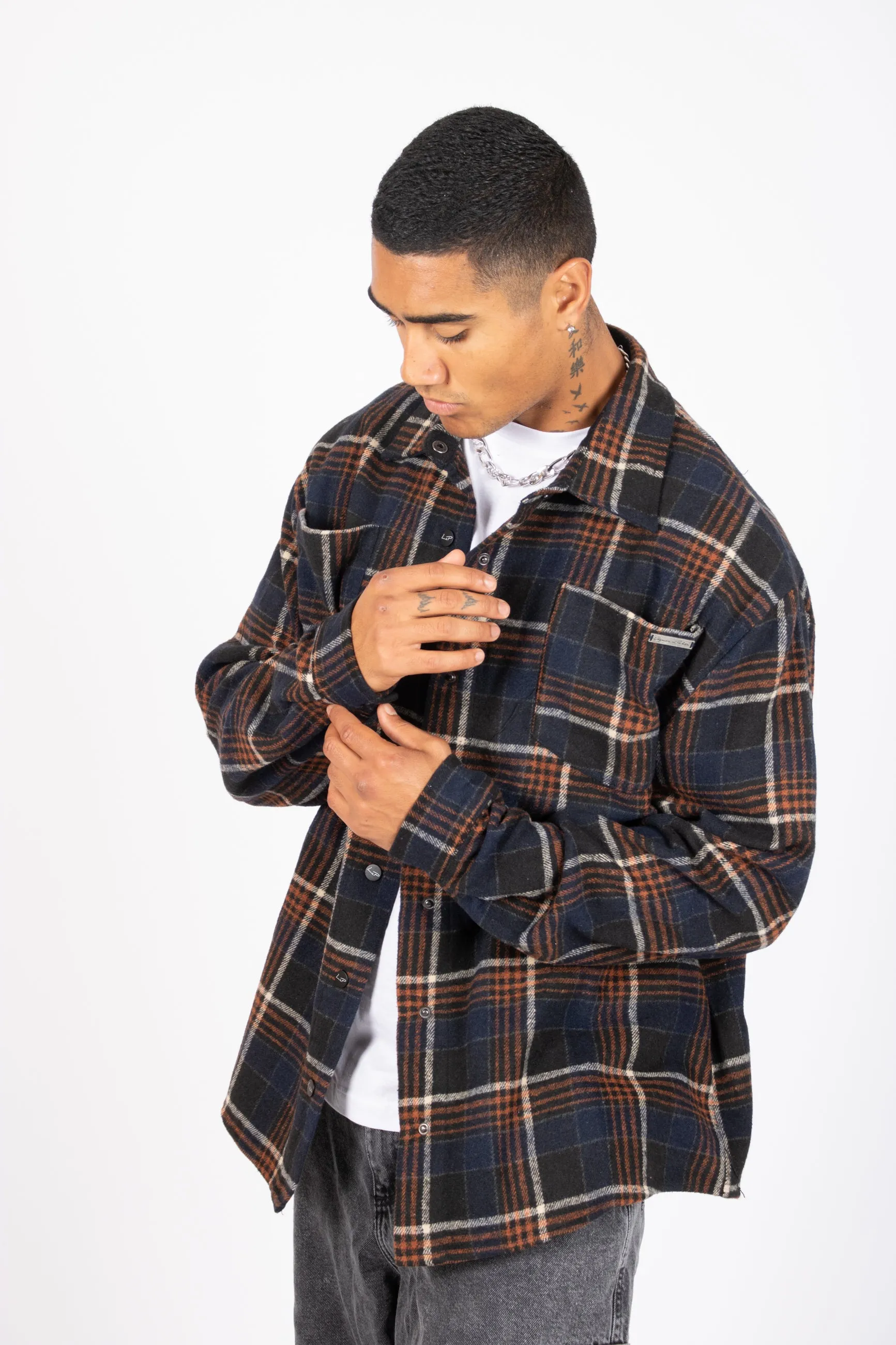 Oversized Long Sleeve Navy Flannel Shirt