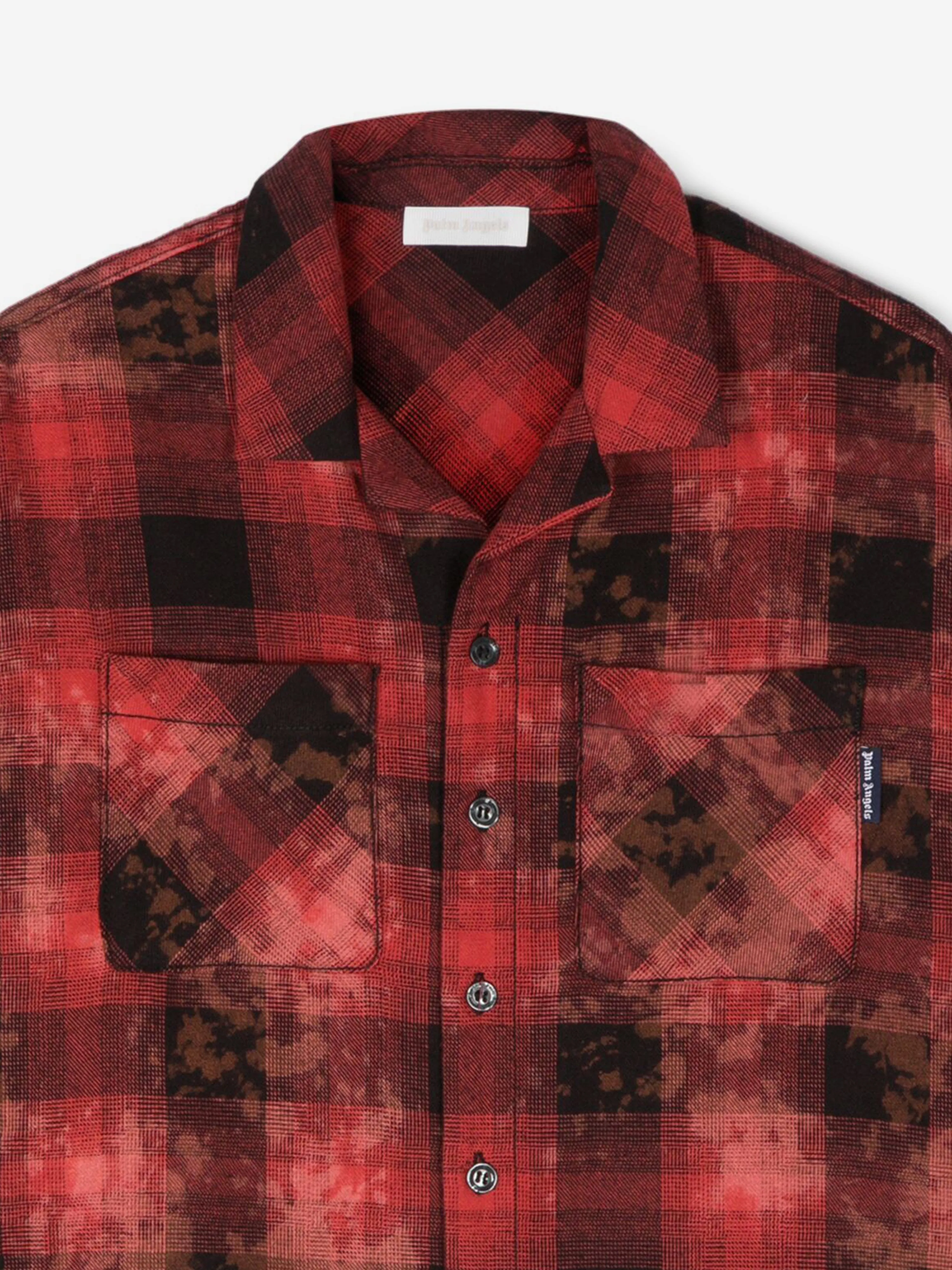 Palm Angels Boys Bleach Flannel Overshirt in Red