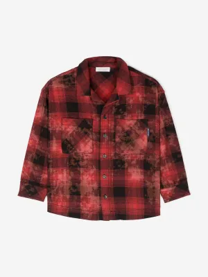 Palm Angels Boys Bleach Flannel Overshirt in Red