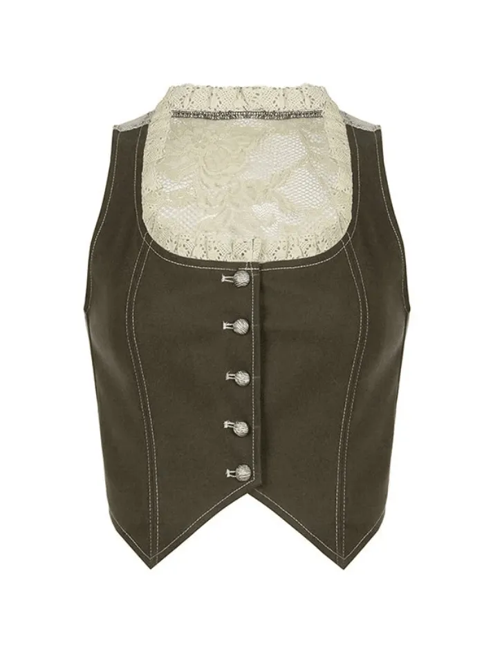 Paneled Lace Button Front Corset Top