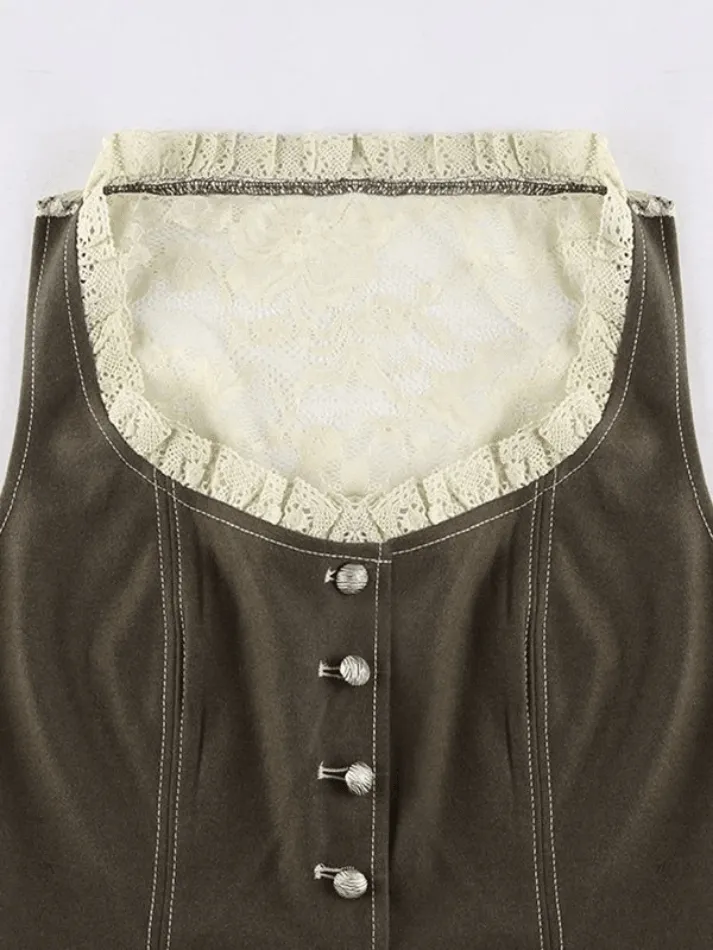 Paneled Lace Button Front Corset Top