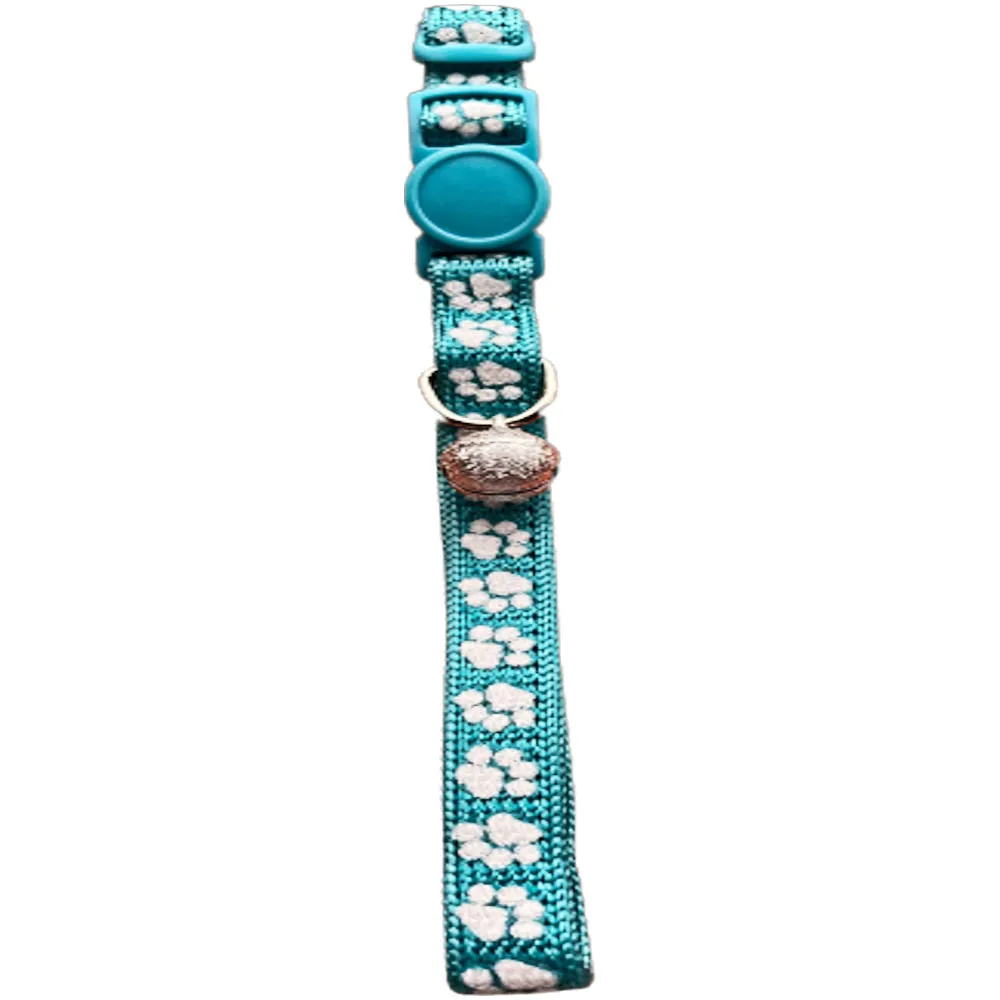 Paw Print Cat Collar - Blue Adjustable Comfortable Durable Pet Accessory