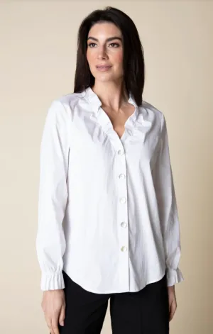 Perfect Travel Ruched Collar Shirt - White