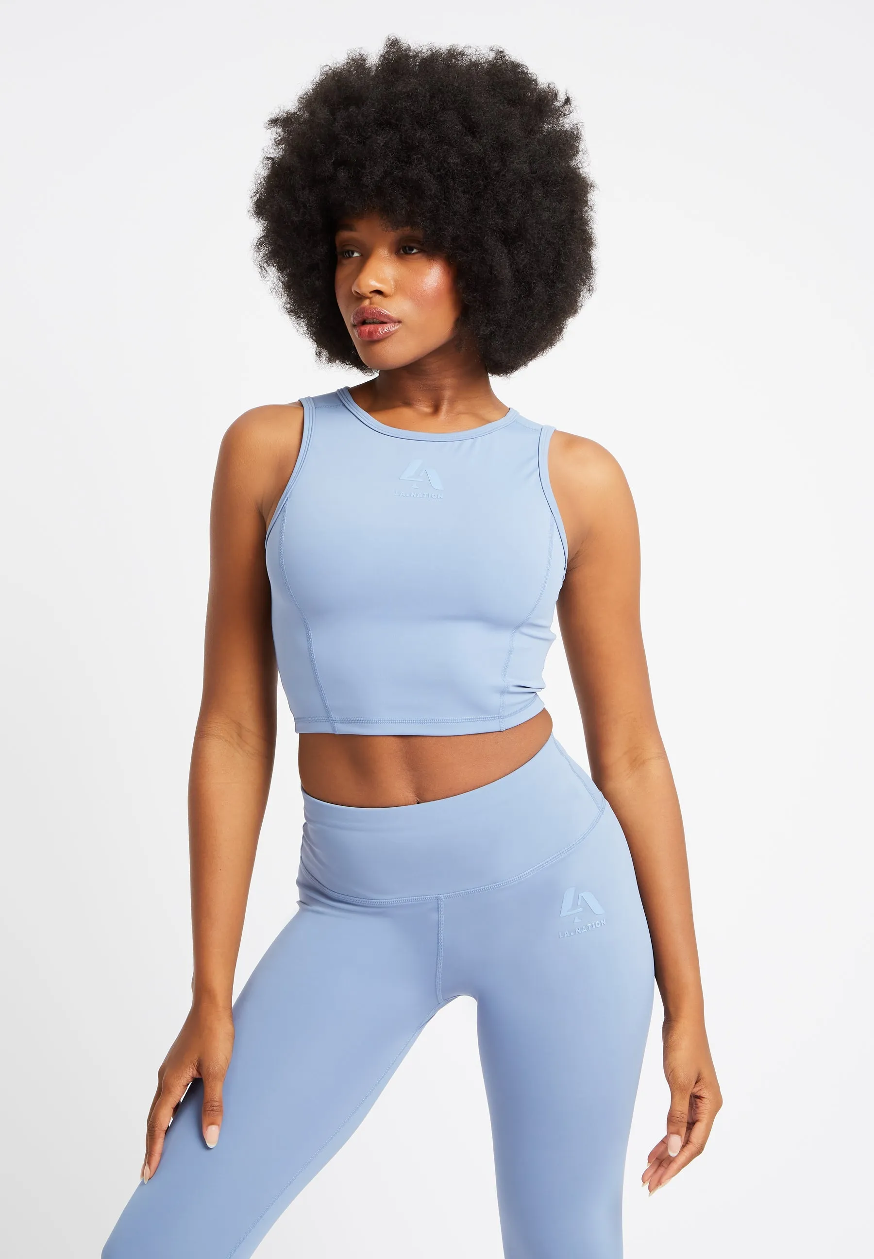 Performance Sleeveless Crop Top-Cornflower Blue