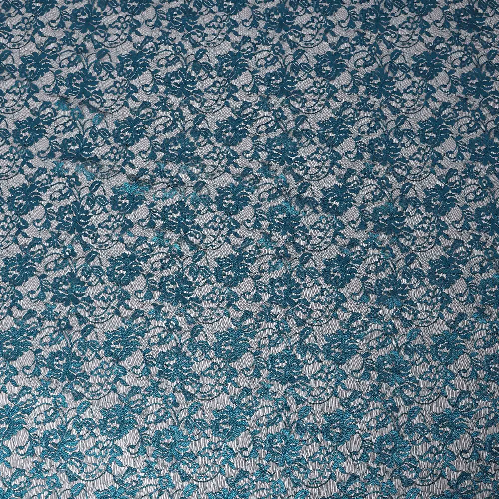 Petrol Blue Floral Lace Fabric, 110 cm Width, Synthetic Material from Indonesia-D21129