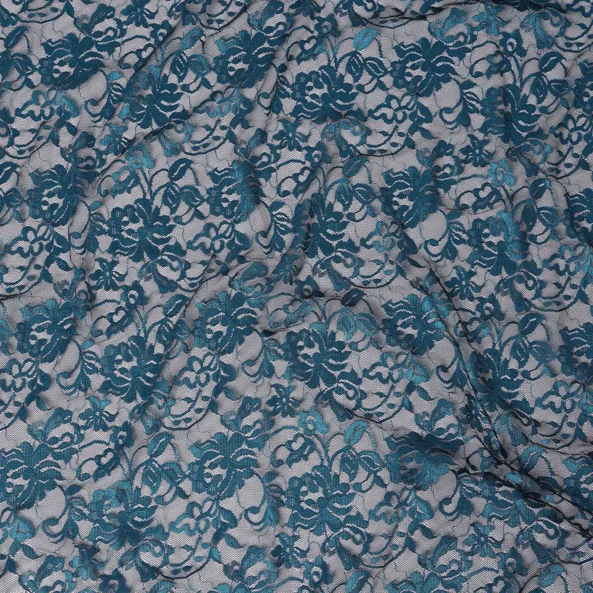 Petrol Blue Floral Lace Fabric, 110 cm Width, Synthetic Material from Indonesia-D21129