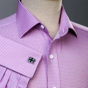 Pink Gingham Check Formal Business Dress Shirt Luxury Designer Fashion