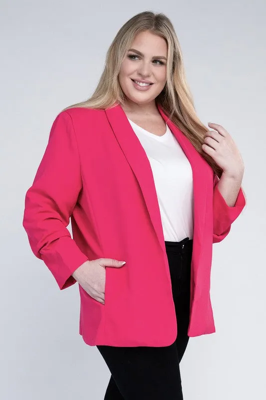 Plus Size  Shawl Lapel Blazer With Pockets