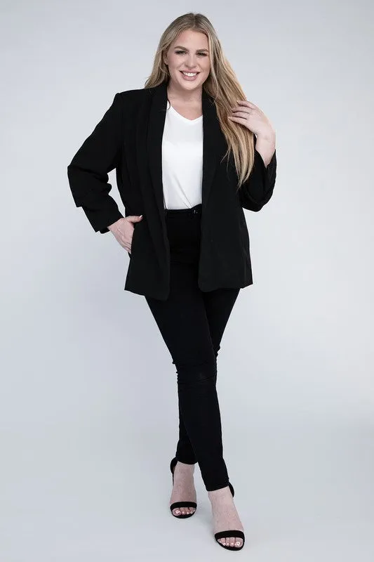 Plus Size  Shawl Lapel Blazer With Pockets