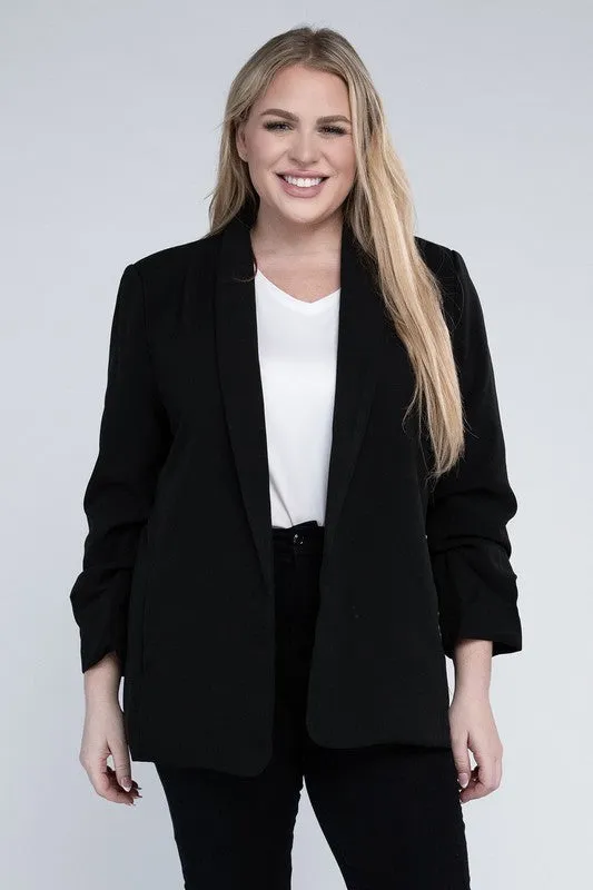 Plus Size  Shawl Lapel Blazer With Pockets