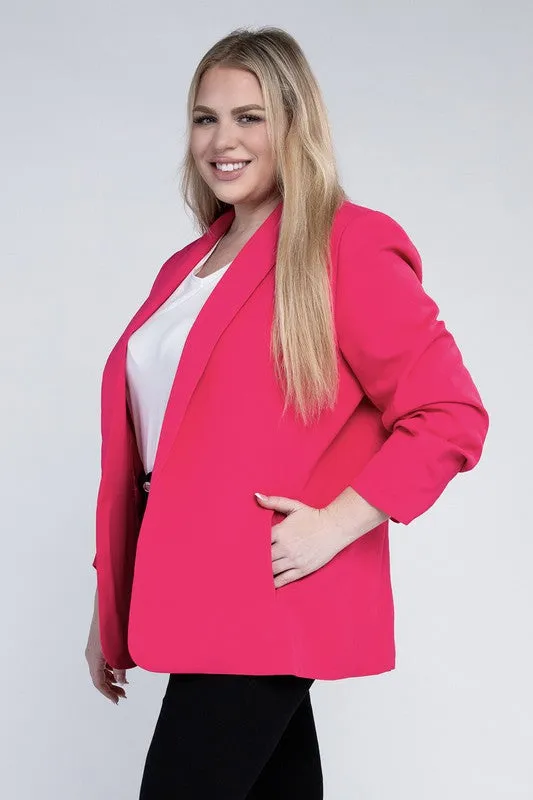 Plus Size  Shawl Lapel Blazer With Pockets