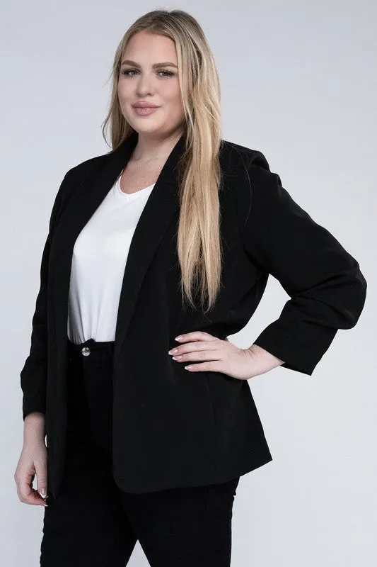 Plus Size  Shawl Lapel Blazer With Pockets