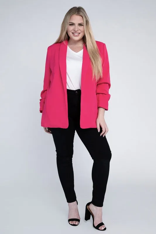 Plus Size  Shawl Lapel Blazer With Pockets