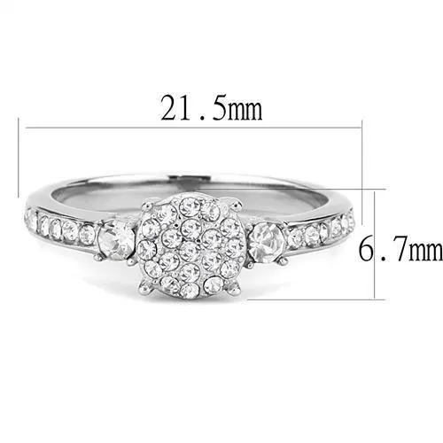 polished (no plating) Stainless Steel Ring with Top Grade Crystal in Clear for Women Style TK3248