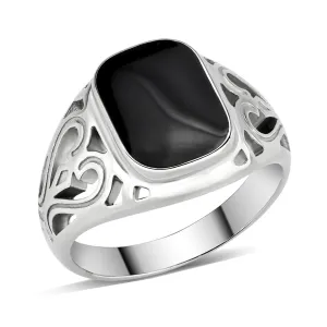 polished Stainless Steel Ring with Epoxy in Jet for Women Style TK3753