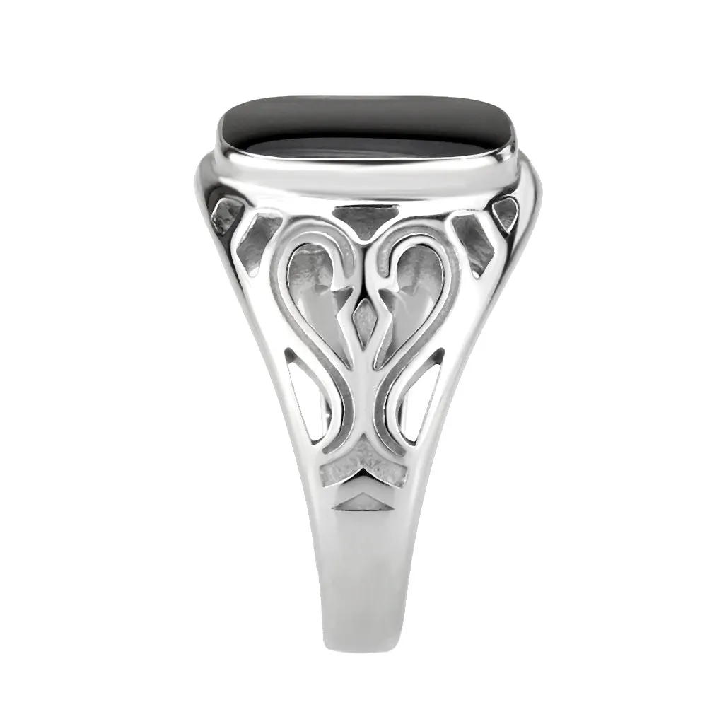 polished Stainless Steel Ring with Epoxy in Jet for Women Style TK3753