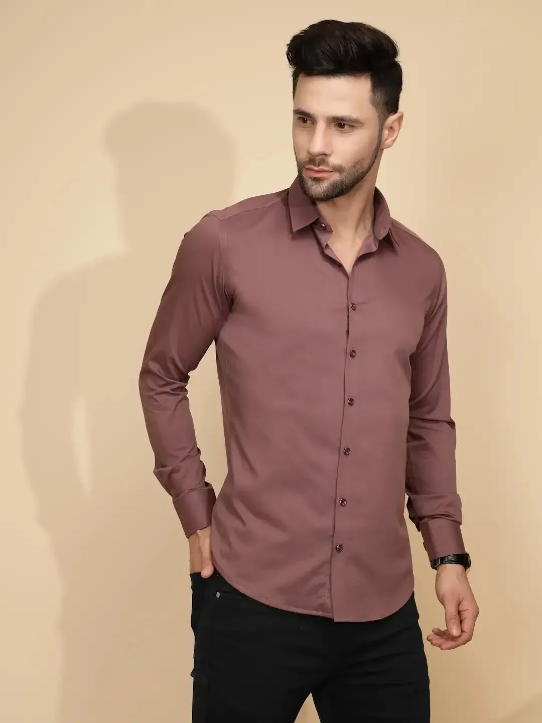 Purple Cotton Blend Regular Fit Shirt For Men