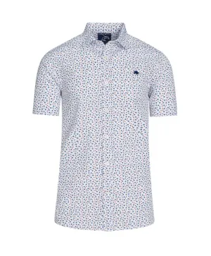 Raging Bull Mens SS Shirt Micro Flower Print Cotton Poplin White