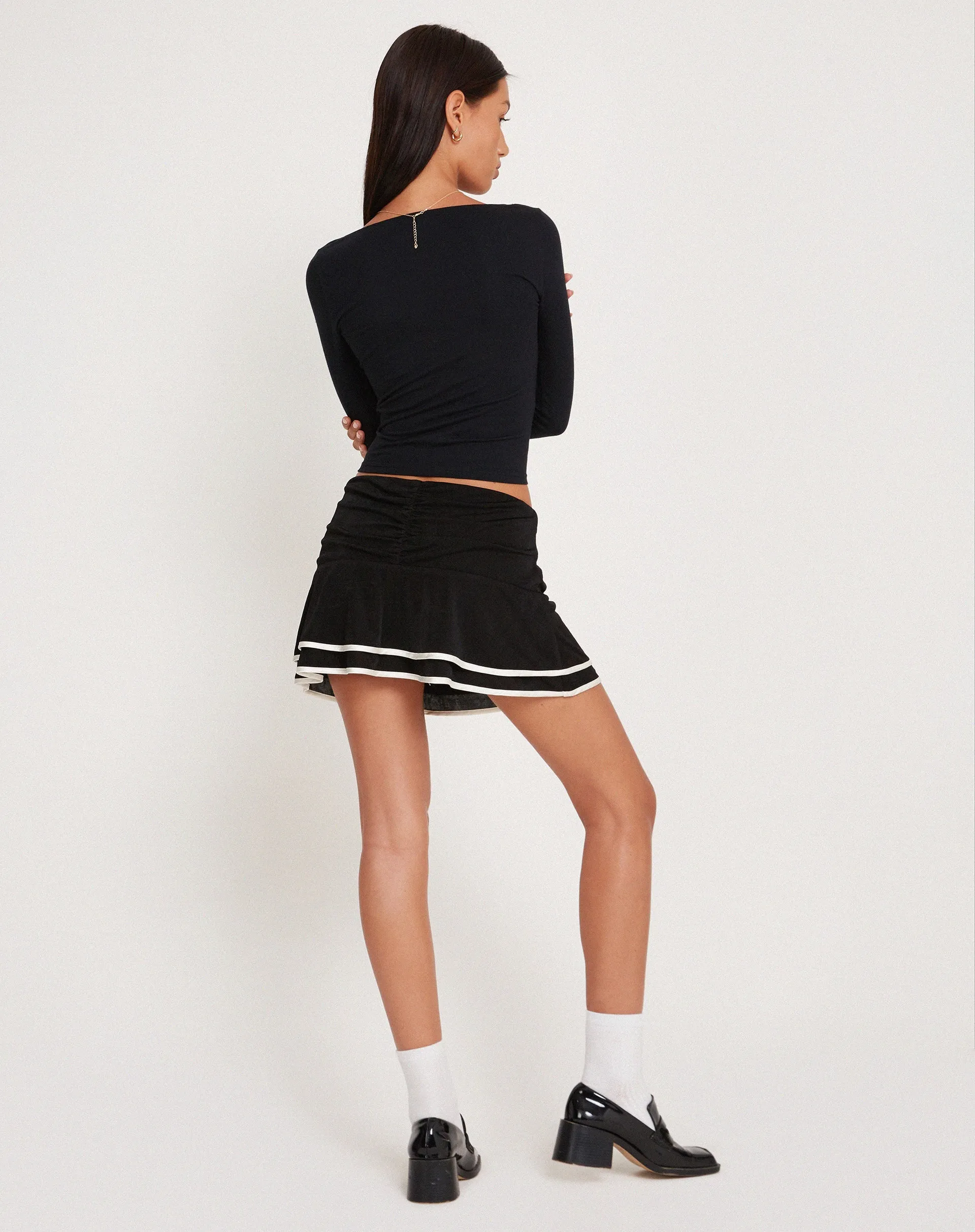 Ranta Mini Skirt in Black with Ivory Binding