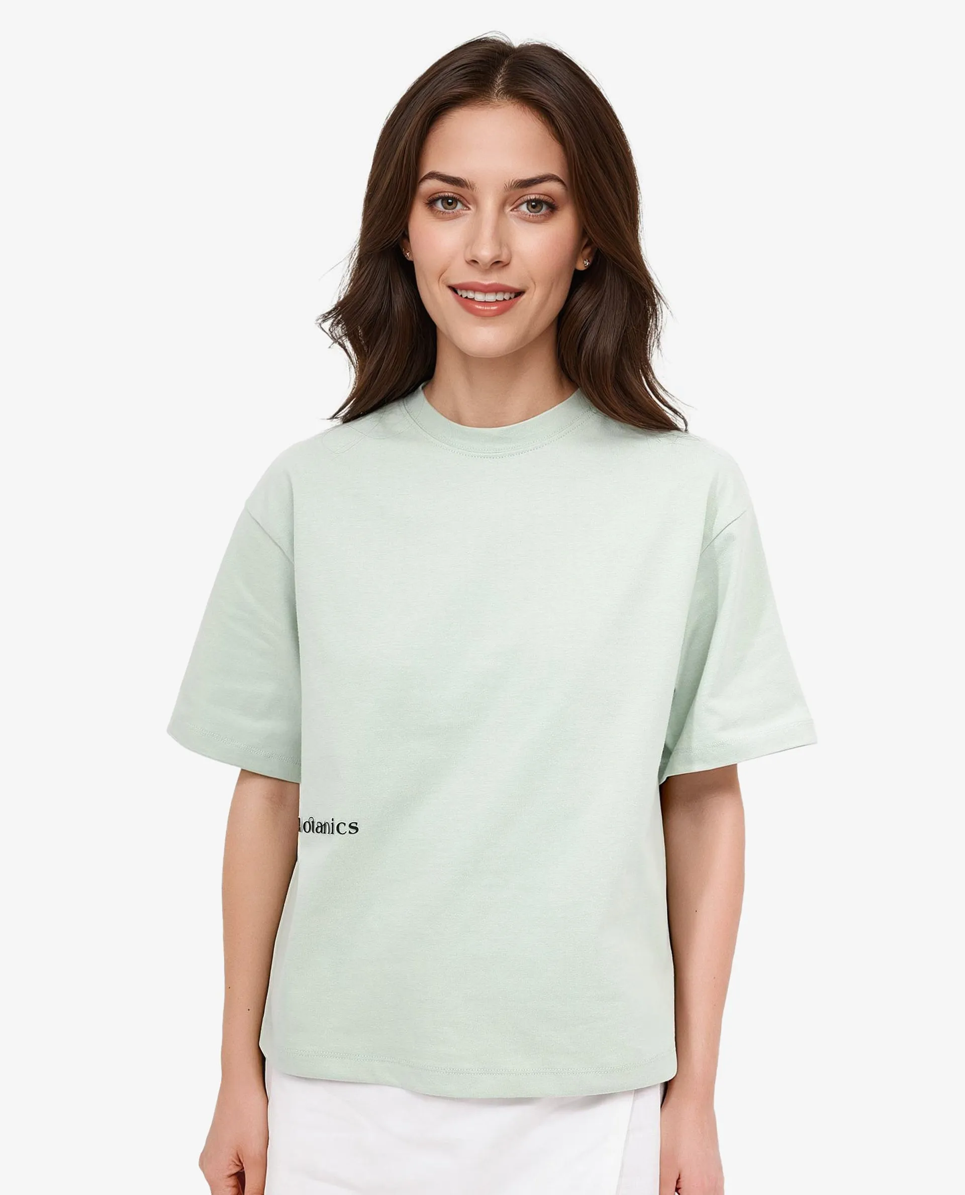 Rareism Women Olaf Pastel Green Cotton Fabric Short Sleeve Crew Neck Solid T-Shirt