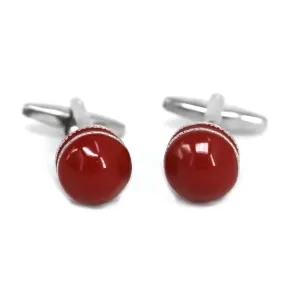 Red Enamel Dome Cufflinks with double Silver Ring  (Online Exclusive)