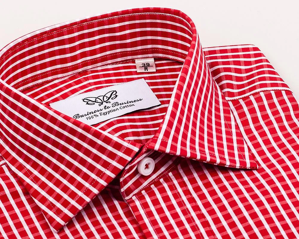 Red Plaids & Checks Formal Business Dress Shirt Gingham Check Fashion