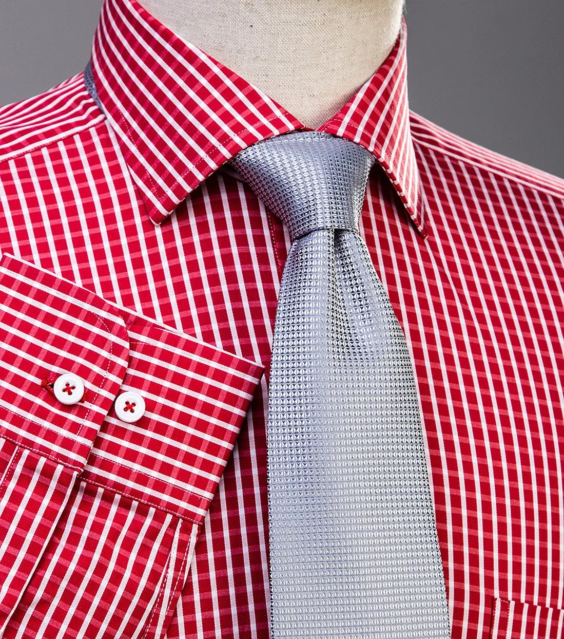 Red Plaids & Checks Formal Business Dress Shirt Gingham Check Fashion