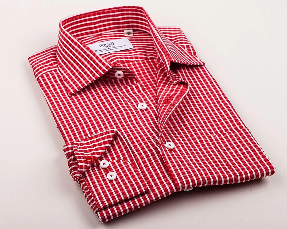 Red Plaids & Checks Formal Business Dress Shirt Gingham Check Fashion