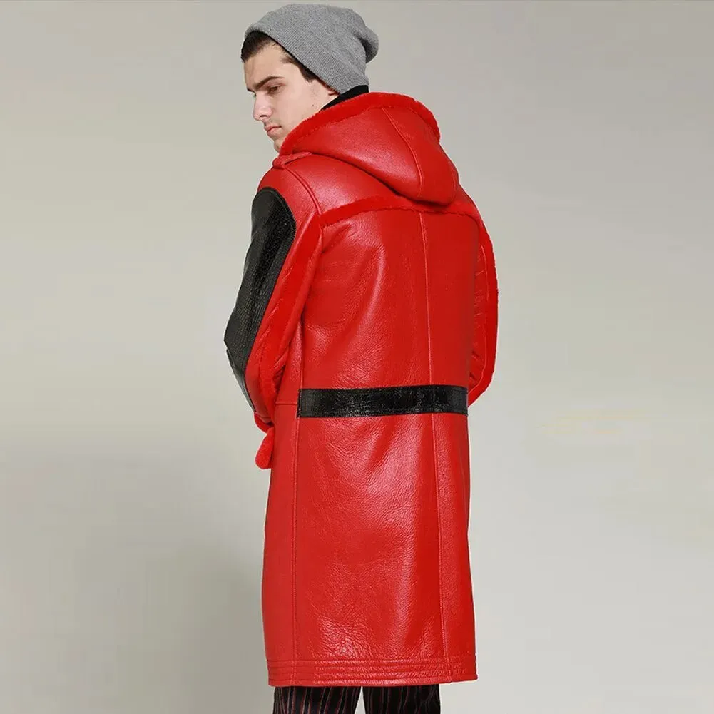 Red Shearling Leather Coat