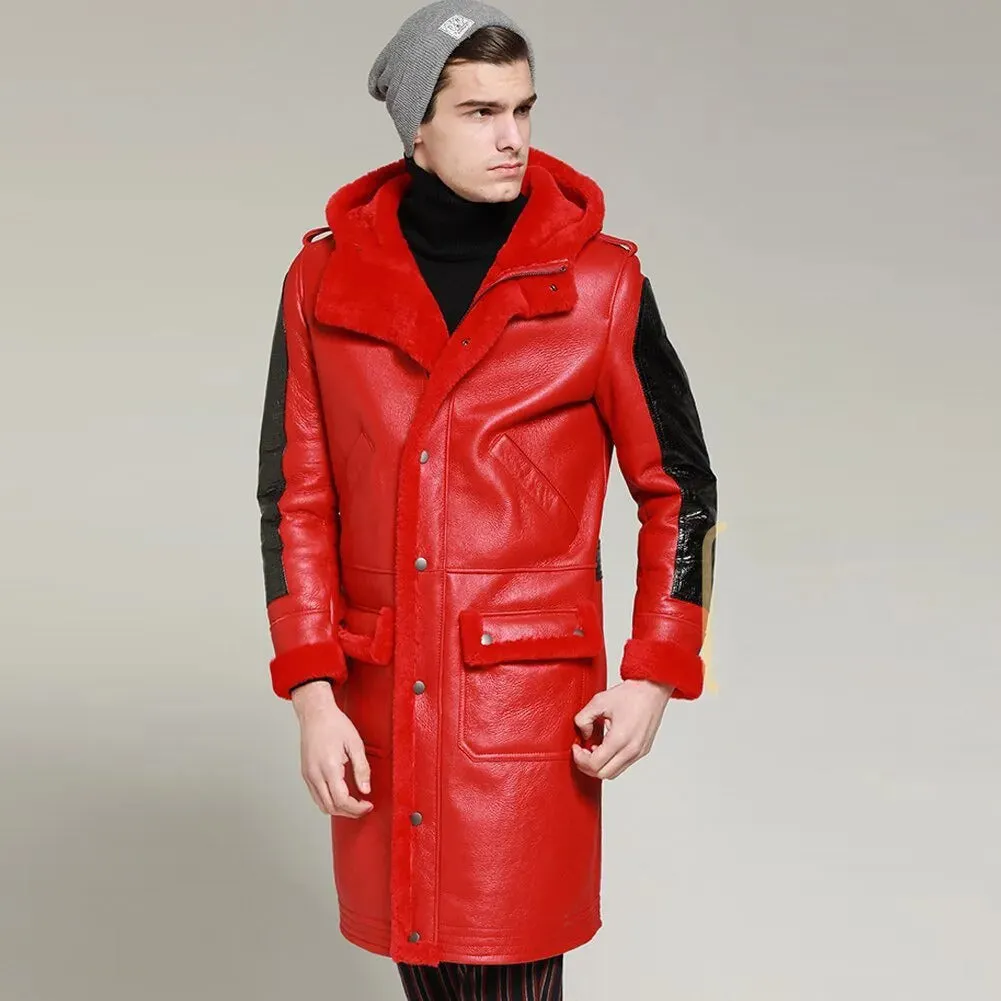 Red Shearling Leather Coat