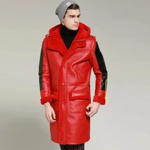 Red Shearling Leather Coat