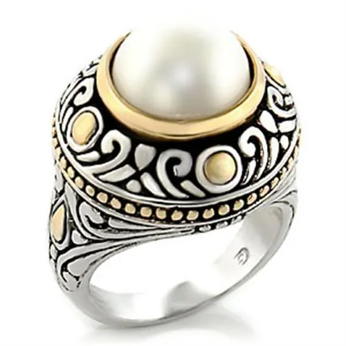 Reverse Two-Tone Brass Ring with Synthetic in White for Women Style 7X137