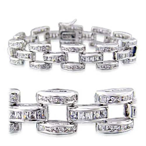 Rhodium Brass Bracelet with AAA Grade CZ in Clear for Women Style 32030