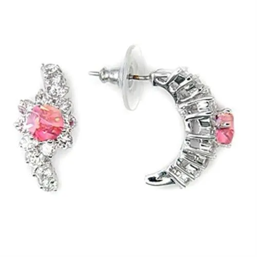 Rhodium Brass Earrings with AAA Grade CZ in Rose for Women Rose Stone Color Style 7X356