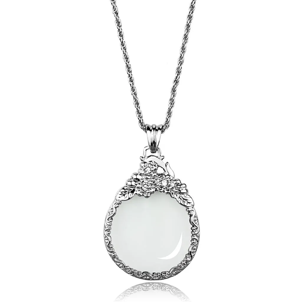 Rhodium Brass Magnifier pendant with Top Grade Crystal in Clear for Women Style 3W920