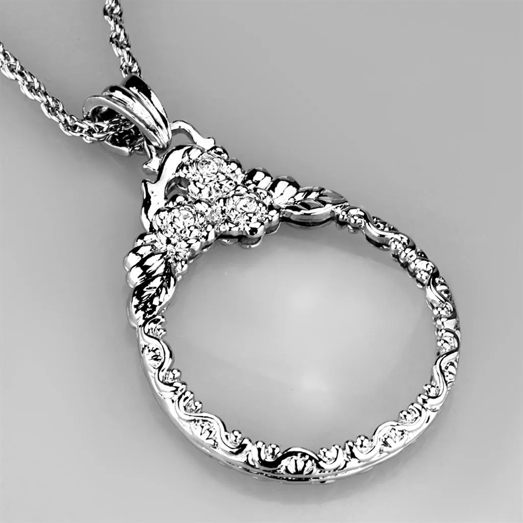 Rhodium Brass Magnifier pendant with Top Grade Crystal in Clear for Women Style 3W920