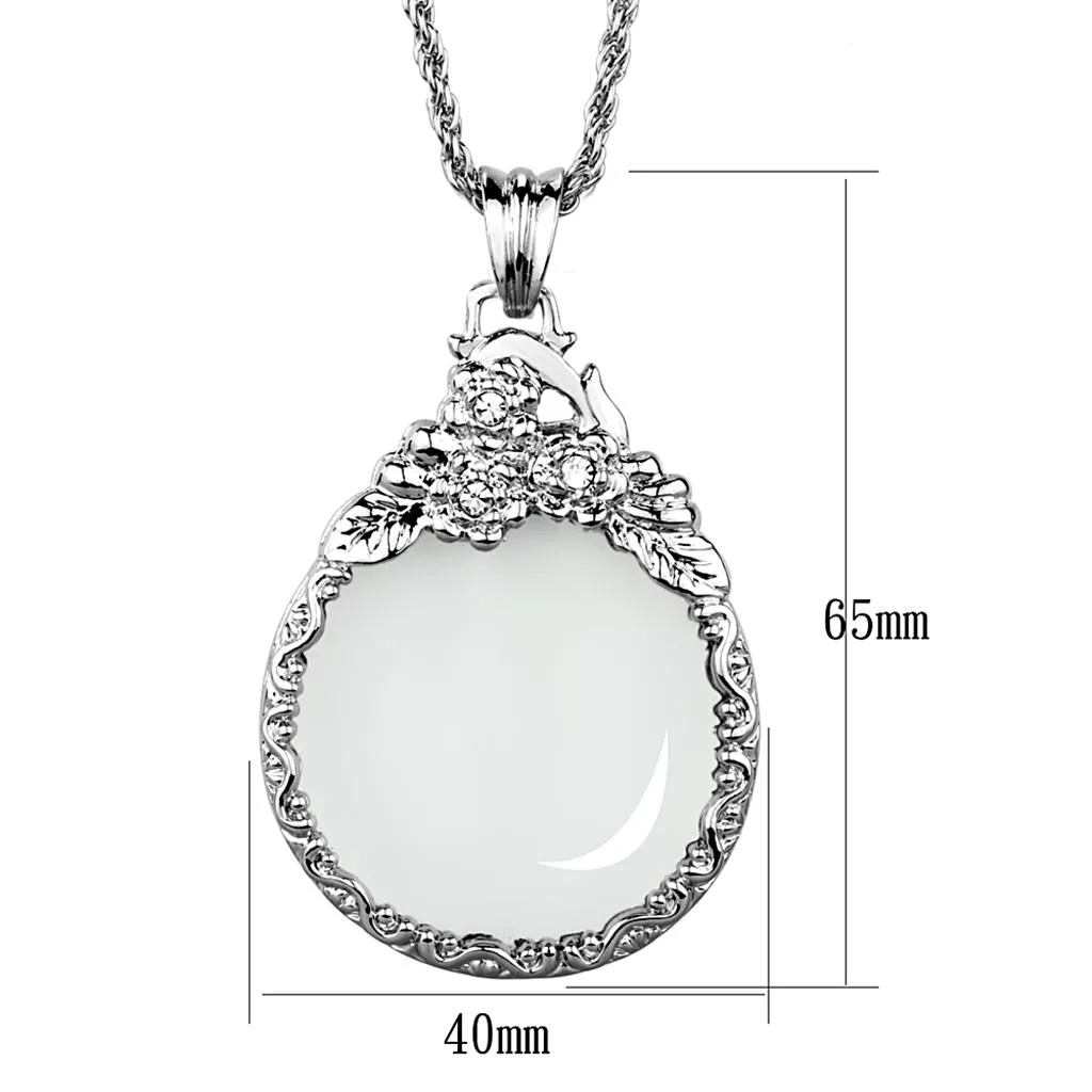 Rhodium Brass Magnifier pendant with Top Grade Crystal in Clear for Women Style 3W920